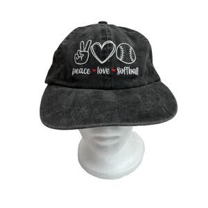 Peace Love Softball Gray Canvas Dad Hat Baseball Cap Cotton One Size Adult